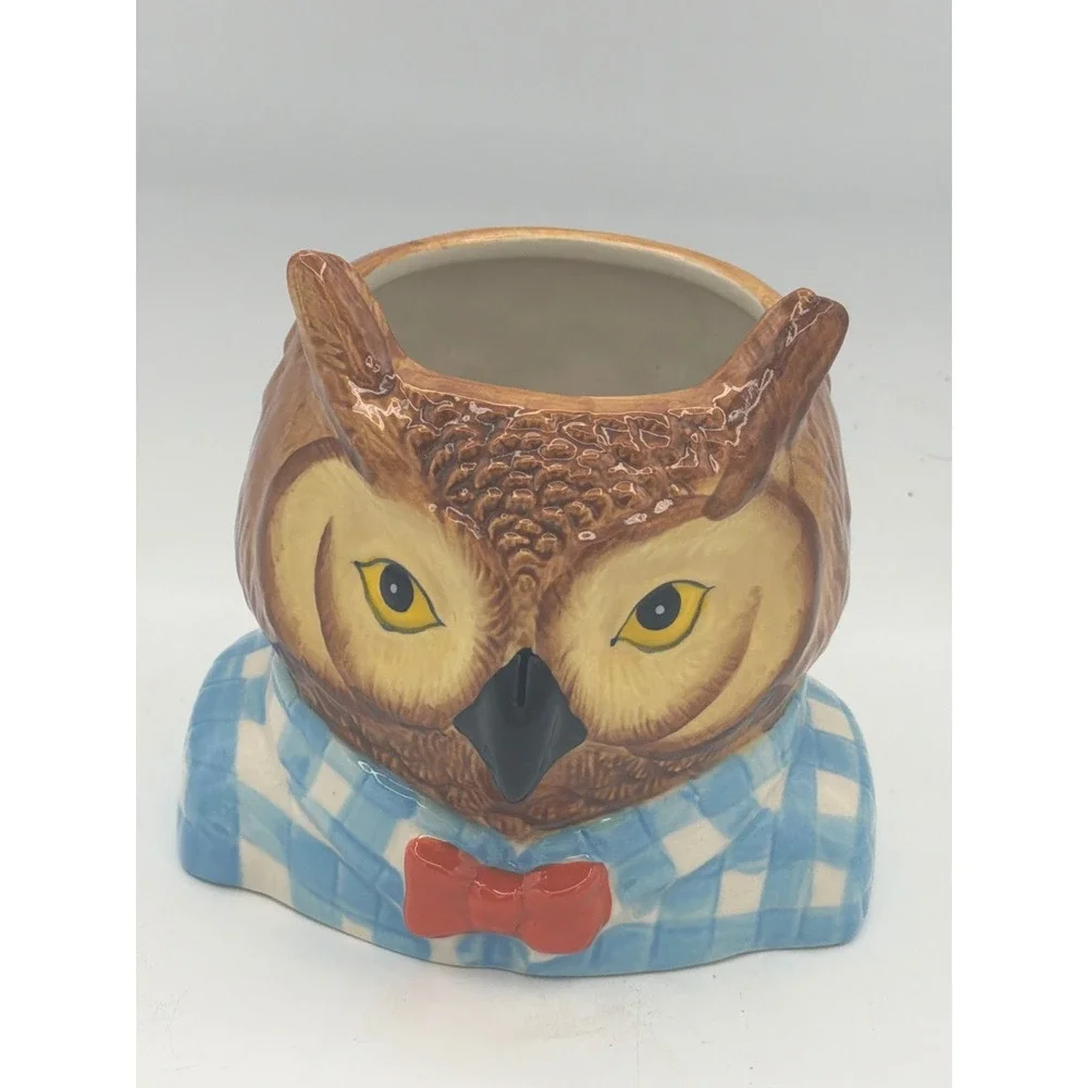 West Elm Dapper Animal Owl Planter by Rachel Kozlowski Blue Plaid & Bow Tie